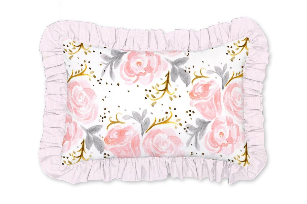 Pink and Gray Rose Decorative Pillow