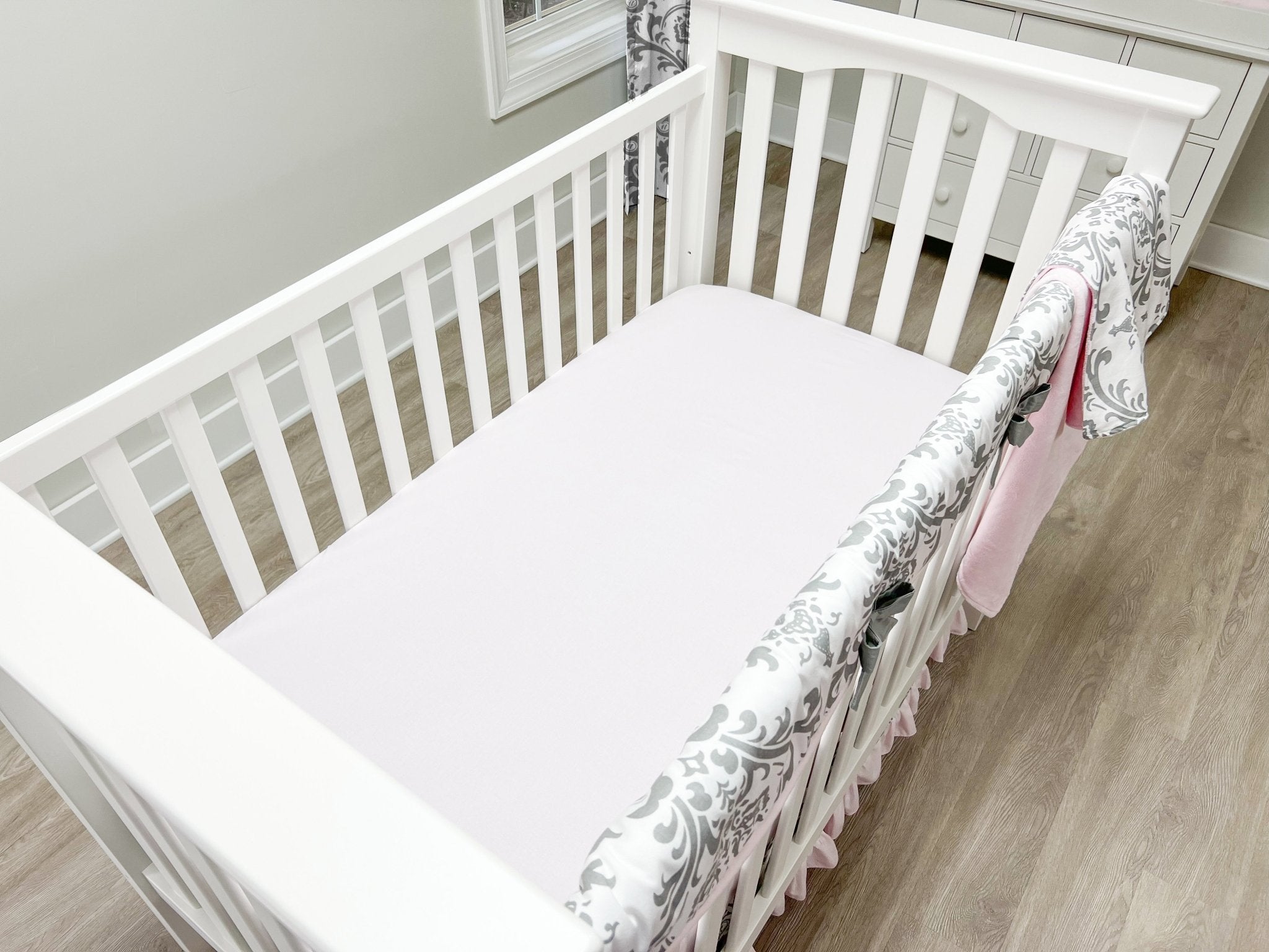 Pink and discount grey crib bedding