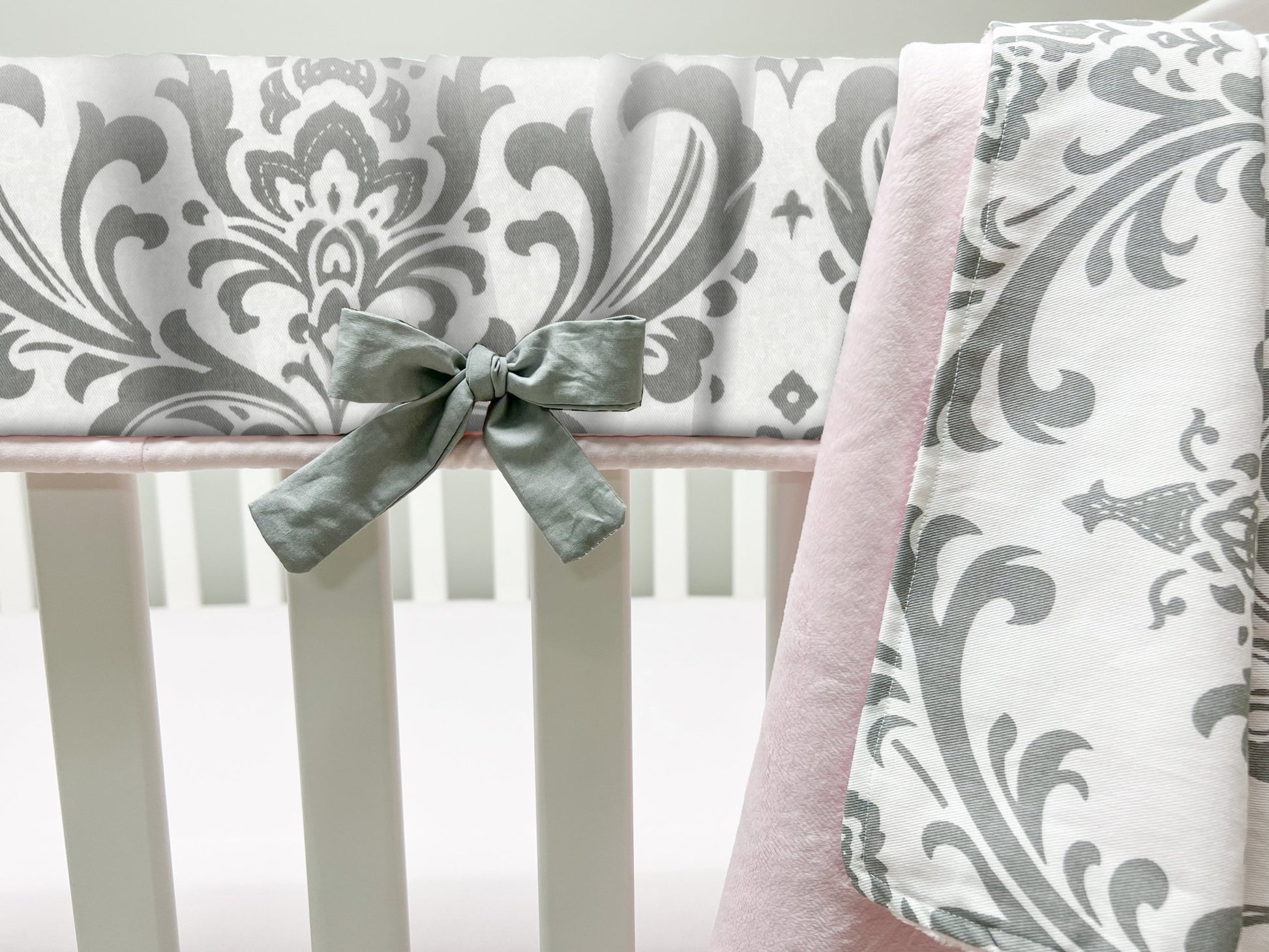 Pink and Gray Traditions Crib Rail Cover - Short Rail Guard (Set of 2) - New Arrivals Inc