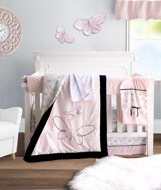 Pink Butterfly 6 Piece Crib Bedding Set - New Arrivals Inc