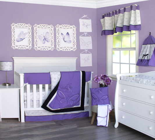 Purple Butterfly 10 Piece Crib Bedding Set - New Arrivals Inc