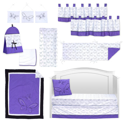 Purple Butterfly 13 Piece Crib Bedding Set - New Arrivals Inc