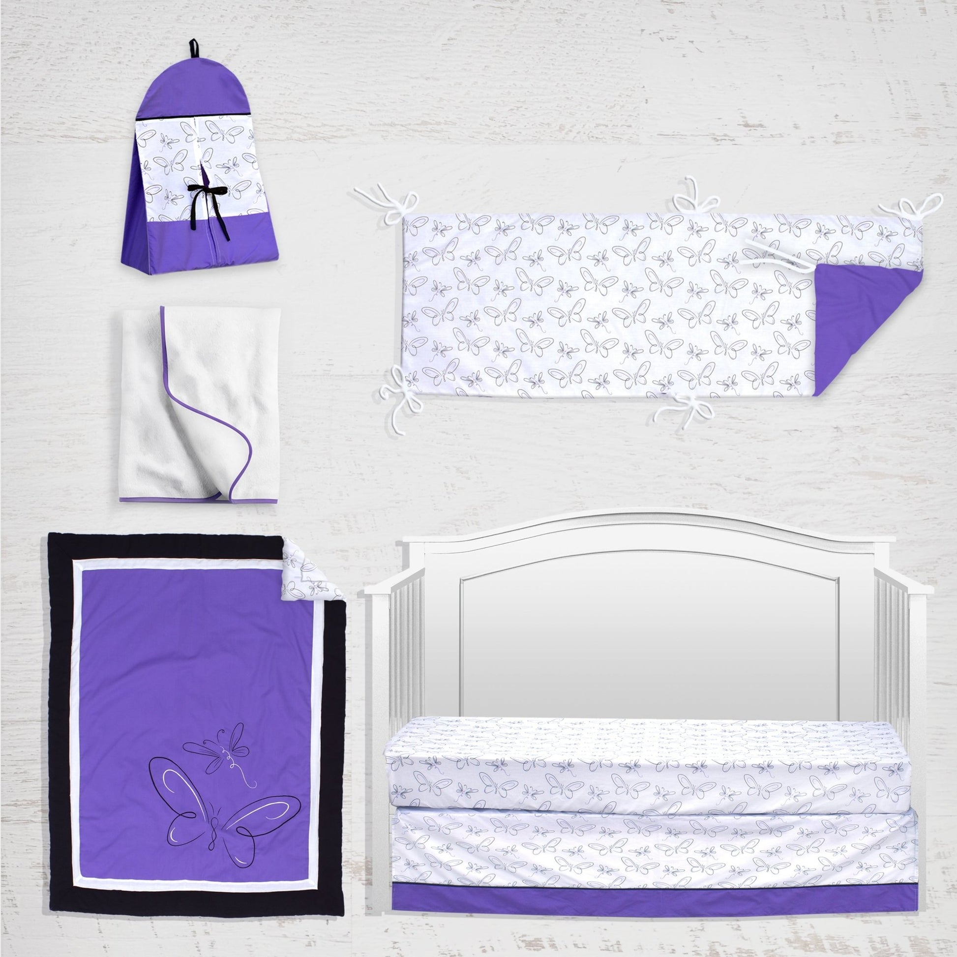 Purple Butterfly 6 Piece Crib Bedding Set - New Arrivals Inc