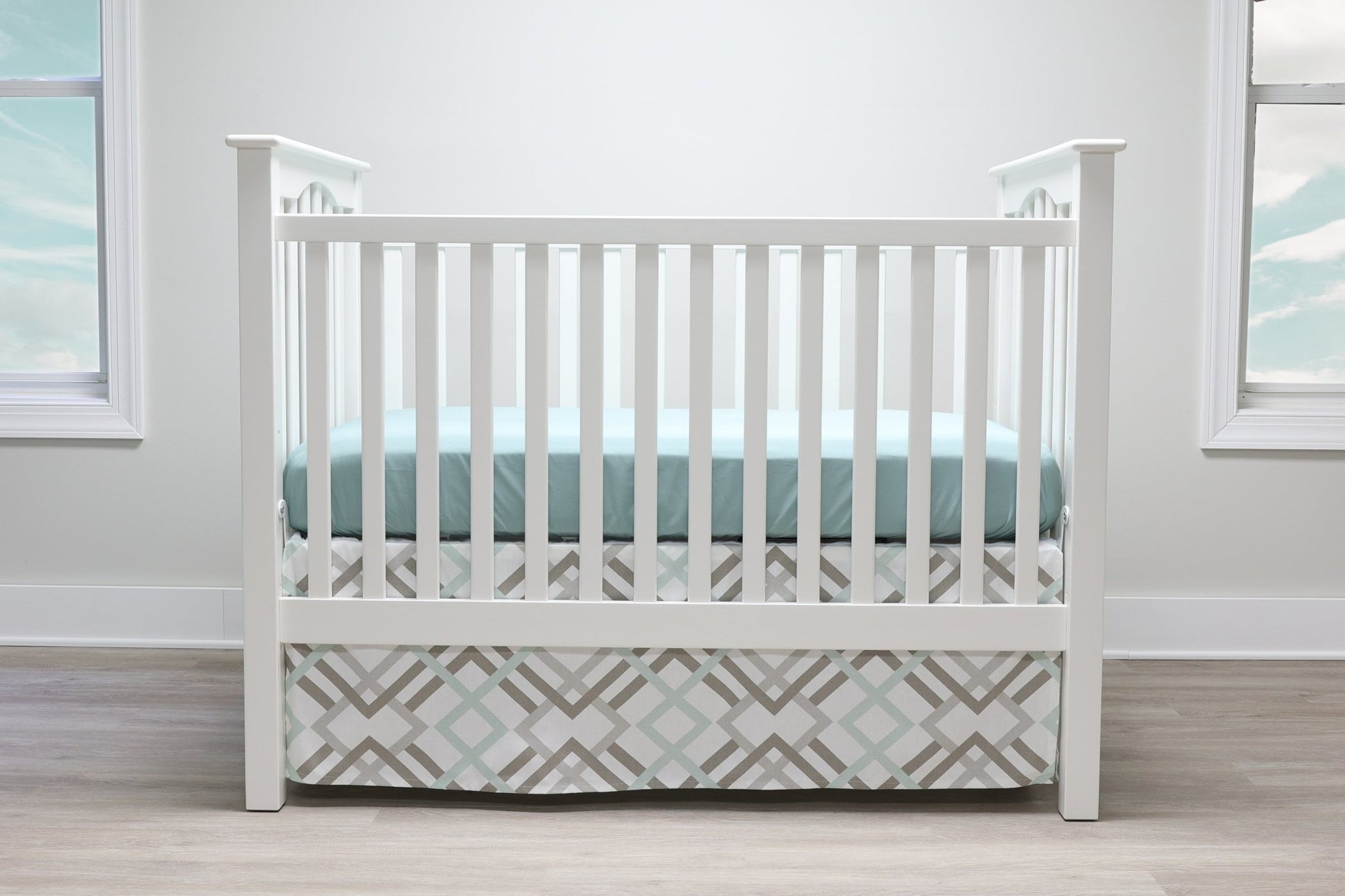 Robins Egg and Taupe Geometric Crib Bedding - 2 Piece Set - New Arrivals Inc