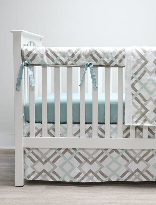 Robins Egg and Taupe Geometric Crib Bedding - New Arrivals Inc