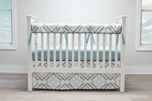 Robins Egg and Taupe Geometric Crib Bedding - 3 Piece Set - New Arrivals Inc