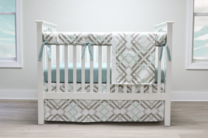Robins Egg and Taupe Geometric Crib Bedding - 4 Piece Set - New Arrivals Inc