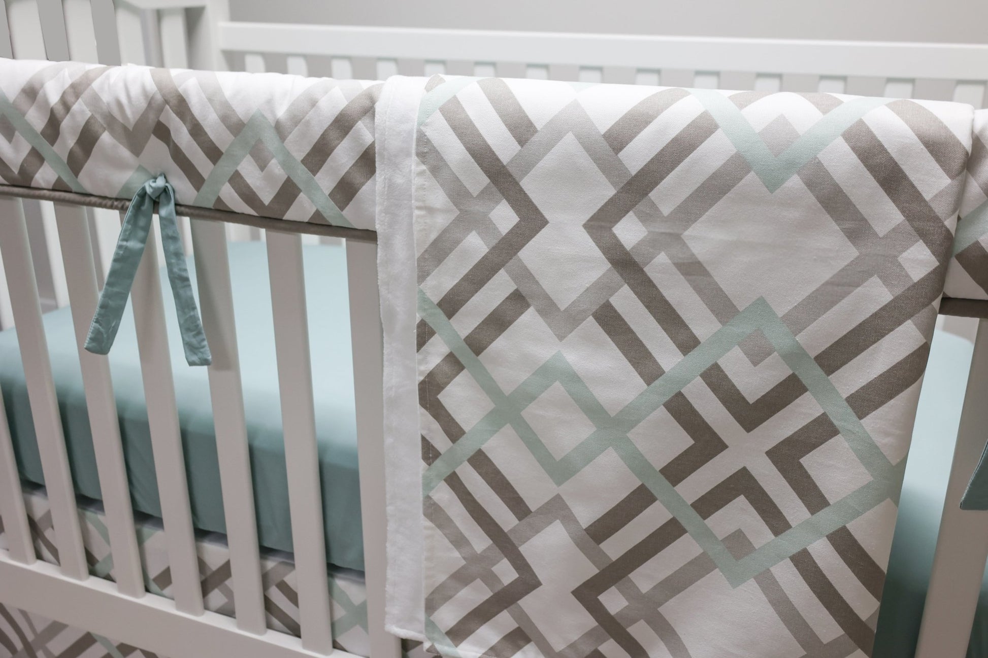 Robins Egg and Taupe Geometric Crib Bedding - 4 Piece Set - New Arrivals Inc