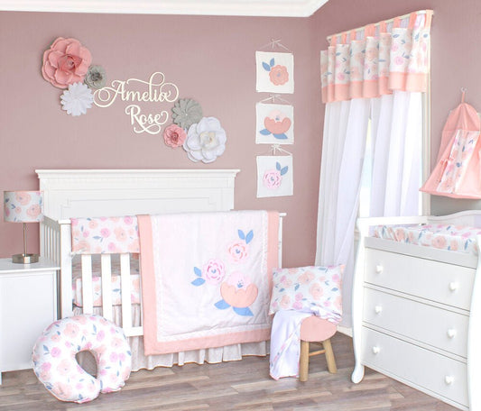 Watercolor Rose 6 Piece Crib Bedding Set - New Arrivals Inc