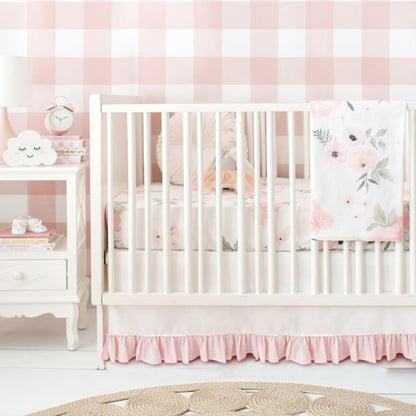 White and Blush Rose Bouquet Floral Crib Bedding - 2 Piece Set - New Arrivals Inc