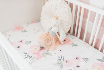 White and Blush Rose Bouquet Floral Crib Bedding - 2 Piece Set - New Arrivals Inc