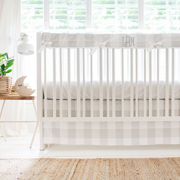 White and Gray Buffalo Plaid Crib Bedding - 3 Piece Set - New Arrivals Inc