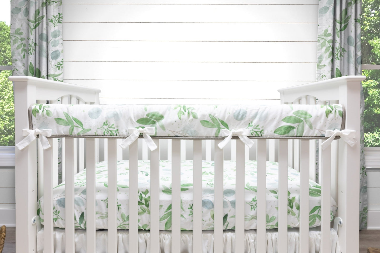 White and Green Farmhouse Crib Bedding - 4 Piece Set - New Arrivals Inc