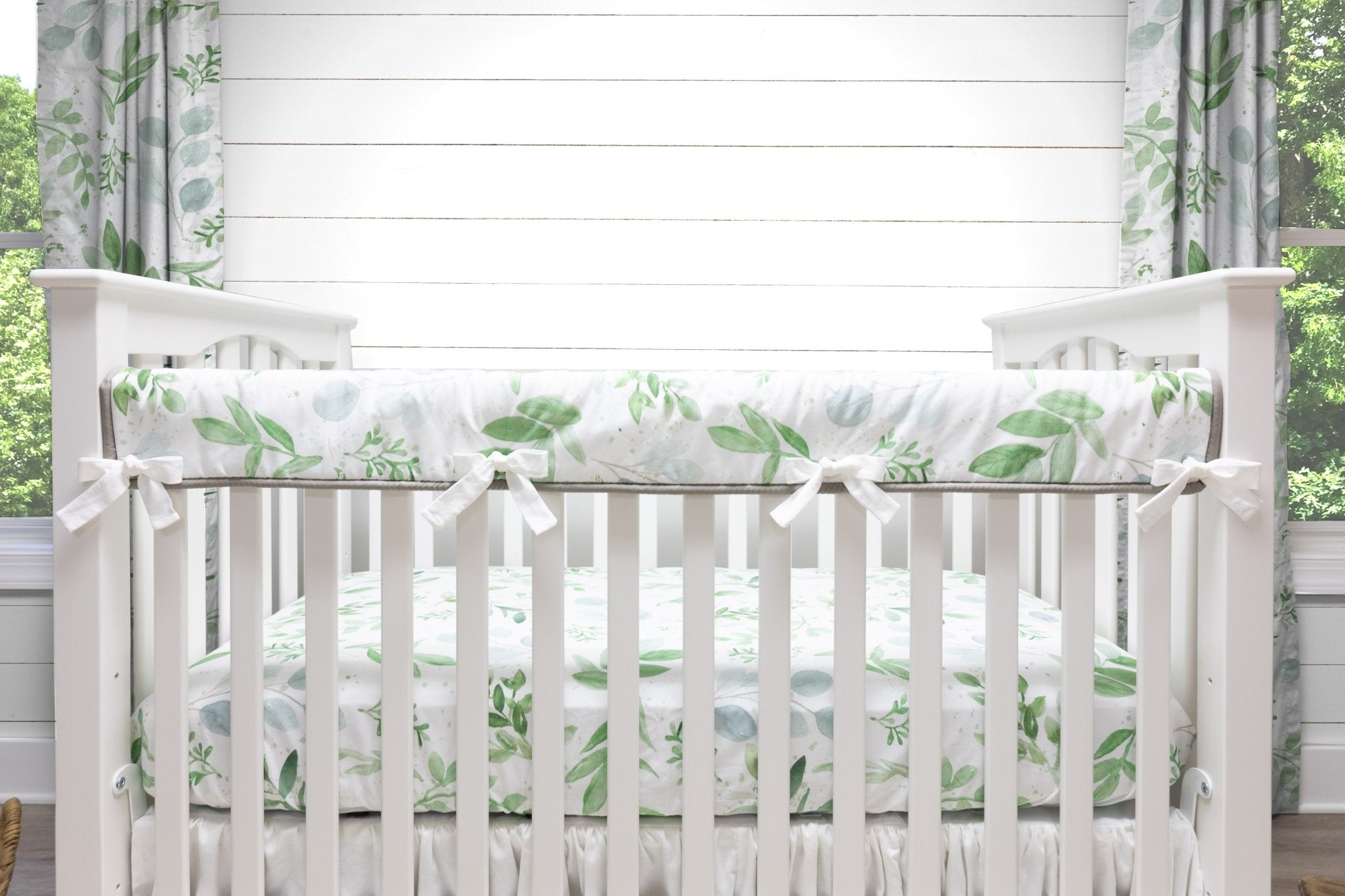 Grey & Green Palm Leaf Baby Crib Rail Cover | Gender Neutral sold Baby Crib Rail Cover | Palm Leaf Rail Guard | Bumper-less Bedding