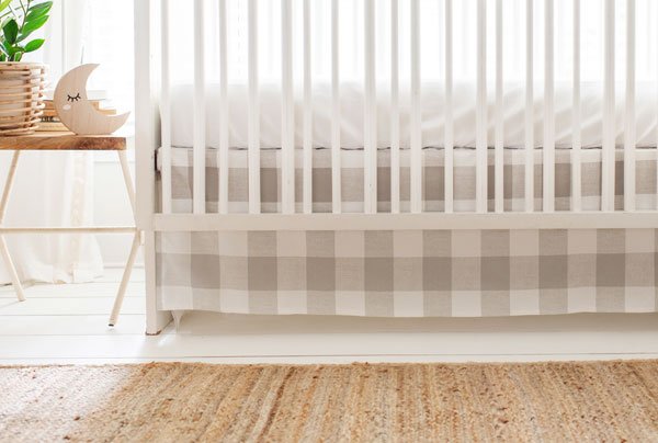 White and Khaki Buffalo Plaid Crib Bedding - 2 Piece Set - New Arrivals Inc