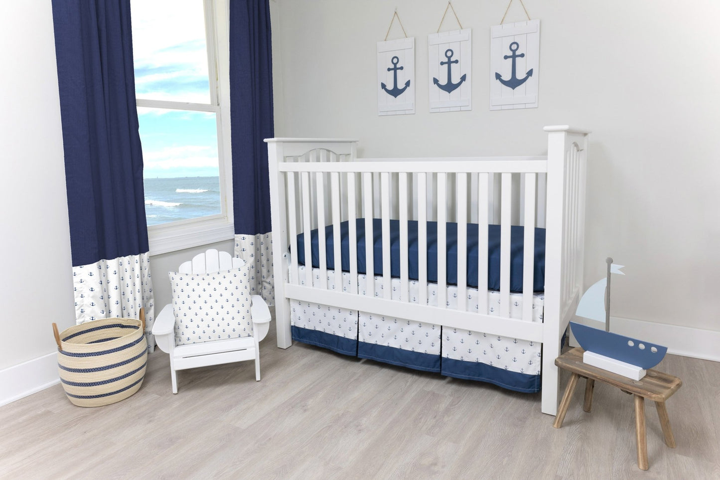 White and Navy Mini Anchors Crib Bedding - 2 Piece Set - New Arrivals Inc