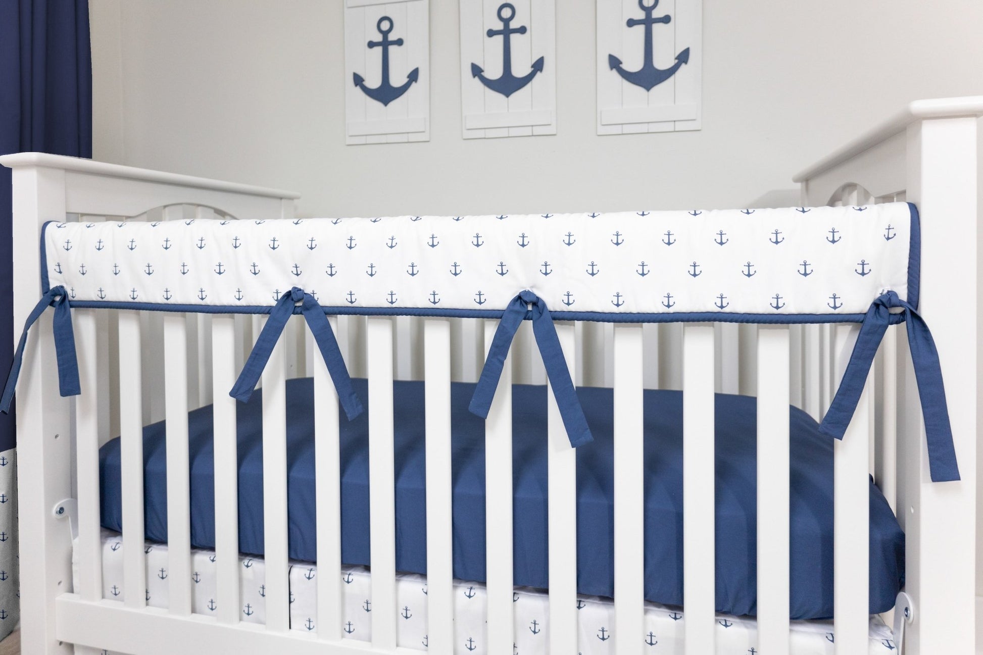 White and Navy Mini Anchors Crib Bedding - 3 Piece Set - New Arrivals Inc