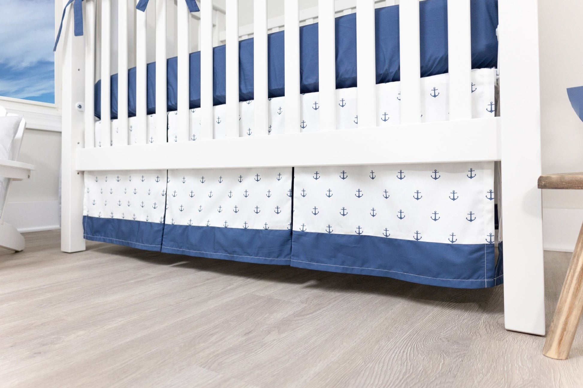 White and Navy Mini Anchors Crib Skirt - Main Image