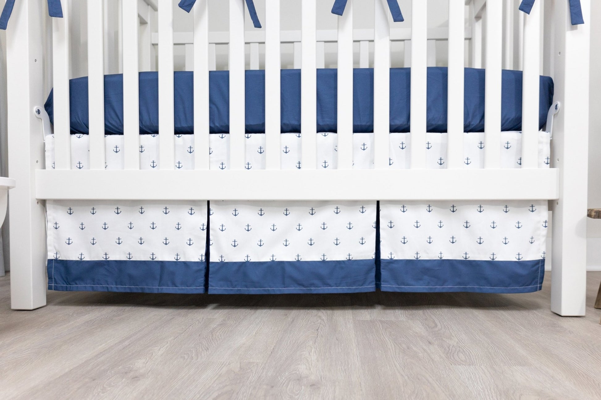 White and Navy Mini Anchors Crib Skirt - New Arrivals Inc