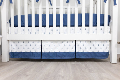 White and Navy Mini Anchors Crib Skirt - New Arrivals Inc